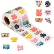 Resim 500 adet İlham Verici Alıntı Sticker Rulo, Karikatür Motivasyonel Su Geçirmez Vinil Etiketler, Tekrar Kullanılabilir Kendinden Yapışkanlı Sentetik Kağıt Sticker'lar - Karışık Renkler, Düzensiz Şape 