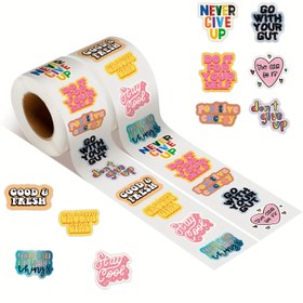 Resim 500 adet İlham Verici Alıntı Sticker Rulo, Karikatür Motivasyonel Su Geçirmez Vinil Etiketler, Tekrar Kullanılabilir Kendinden Yapışkanlı Sentetik Kağıt Sticker'lar - Karışık Renkler, Düzensiz Şape 
