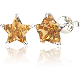Resim Jewelry For Light 6mm Citrine Yıldız Kesim (star Cut) Tektaş Zirkon Pimli Gümüş Küpe 