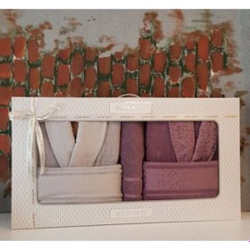 Resim Camellia Happy Aile Bornoz Seti - Gri - Mürdüm Gri 