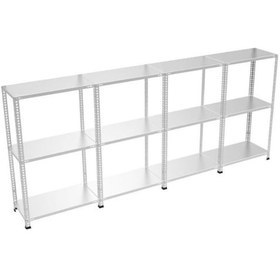 Resim Raf Burada 3 Katlı 4'Lü Bitişik Galvaniz Çelik Raf - Depo, Arşiv, Kiler, Dosya, Market Rafı-, 59x93x100 cm- 1.00 mm 