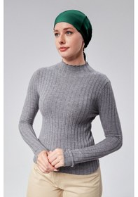 Resim Sonbaharmoda Kadın Tesettür Likralı Penye Dikişsiz Kaymaz Düz Bağlamalı Bone Yeşil 