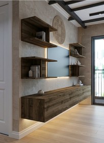 Resim Resital Ledli Duvara Monte Tv Sehpası - Ceviz - W6010-2 Ceviz 