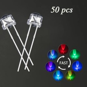 Resim Wangxi 50 Adet 5mm Rgb Renk Değiştiren Şapka Led, Hızlı/yavaş Yanıp Sönen, 2 Pinli Dıy Elektronik 
