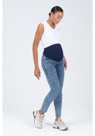 Resim Busa Hamile Esnek Karın Bantlı Mom Fit Kot Pantolon Mavi 
