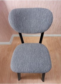 Resim Bohem Jakarlı Sandalye Kılıfı Çubuk Desen 6 Adet Gri Gri 