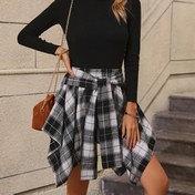 Resim Pleated Print Lace Up Etek, Rahat Yüksek Bel Düzensiz Hem Etek, Kadın Giyim 