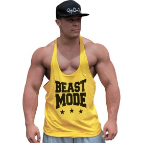 Resim Beast Mode Fitness Gym Tank Top Sporcu Atleti Sarı 