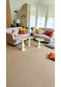 Resim 3 Lü Ahşap Mantar Yan Sehpa Takımı Krem Renk Dekoratif Set 