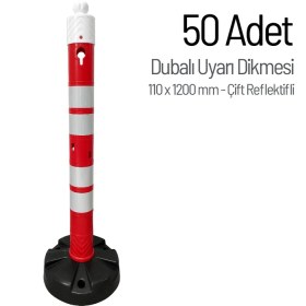 Resim İleri Trafik 50'li Dubalı Kırmızı Uyarı Dikmesi, 4 Reflektifli - 120 x 11 cm 