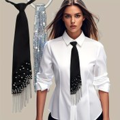 Resim Bohem Punk Tarzı Kadın Tül Kurdele, Siyah Boncuklu Zincir, Sokak Modası, Polyester, Dokuma, Makinede Yıkanabilir, Rastgele Delme Konumu, Çok Yönlü Aksesuar 