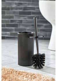Resim Line Çizgili Yuvarlak Kapaklı Wc Banyo Fırçası - Tuvalet Fırçası Siyah 