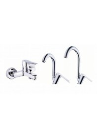 Resim Tema Flora Batarya + Pratik 1F Tepe Duş Seti 62001 + 62002 + 62003 + 53260 Krom 