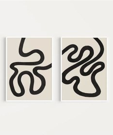 Resim Çerçevesiz Poster Minimalist Dalgalı Hatlar 2'li 