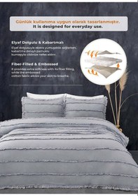 Resim Evlen Home Pamuklu Echos Yatak Örtüsü Takımı Günlük Tek Kişilik 2 Parça Dolgulu El İşi Gri 
