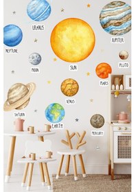 Resim MSticker Eğitici Gezegen Seti - Gezegenler Sticker Seti - Çocuk Bebek Odası Sticker Mavi 