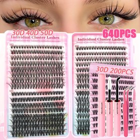 Resim 200/640 adet DIY Kirpik Uzatma Kiti, Bireysel Kirpik Kümeleme ile, 9-16mm Uzunluklarda 30D, 40D ve 50D ile Birleştirilmiş. Bu Kiti, Küme Kirpik Bağlama, Mühürleme ve Uygulama Aletleri ile Birleştirilmiş, Muhteşem Bir Hediye Seti Olarak Sunulmuştur. 
