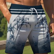 Resim Erkekler için Tropikal Palmiye Baskılı Günlük Şortlar - Hafif Polyester, İpli Bel, Yazlık Plaj Tatili Stili, Makinede Yıkanabilir, Plaj Şortları 