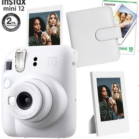 Resim Instax mini 12 Beyaz Fotoğraf Makinesi-10'lu Film-Çerçeve ve Kare Albüm Seti 