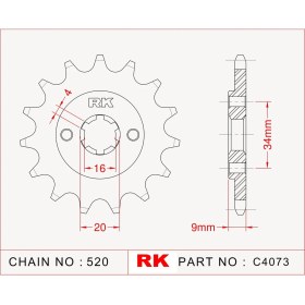 Resim RK Hyosung GT 250 R EFI RK Çelik Ön Dişli C4073-14 (2011-2015) 