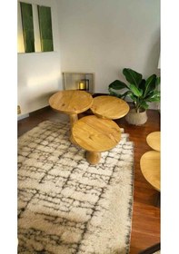 Resim Simillo Ahşap Mantar Sehpa 3 Lü Set Koyu Ceviz Renkli Masif Doğal Zigon Ve Fiskos Takımı - Wooden Side Table Koyu Ceviz 