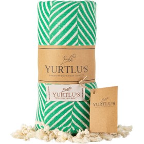 Resim YURTLU'S Sapphire Sands Series Turkish Beach Towel Pre-Washed 38"x72" Quick Dry and Highly Absorbent Oversized Sand-Free Stylish and Versatile for Beach, Spa, and Home Light 100% Cotton Peshtemal - Green 
