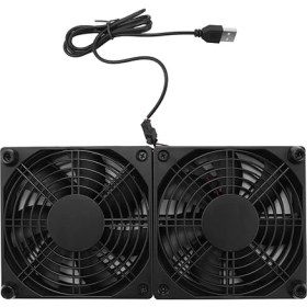 Resim 120MM 5V USB Powered Pc Router Çift Fanlar Yüksek Akımı Soğutma Fanı Yönlendirici Modem Alıcı 