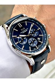 Resim Romanson Fonksiyonlu Lacivert Renk Deri Kordon Çelik Kasa Erkek Kol Saati 1578.03 