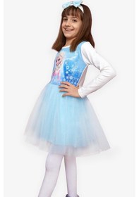 Resim Babely Kız Çocuk Uzun Kollu Elbise Karlar Kraliçesi Elsa 5-10 Yaş, Mavi Mavi 