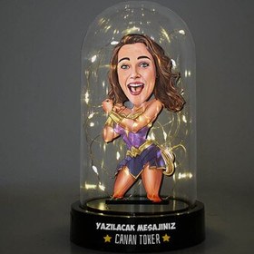 Resim Güçlü Kadın Karikatürlü Işıklı Fanus Biblo 