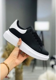 Resim Kadın Erkek Unisex Bağcıklı Deri Yüksek Tabanlı Rahat Günlük ... Füme - Siyah - Beyaz 