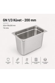 Resim Natsan Paslanmaz Çelik Gastronom/gastronorm Küvet Gn 1/3-200 (32,5 X 17,6 X 20 CM) 