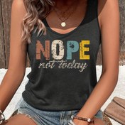 Resim Letter Print Crew Neck Tank Top, Bahar ve Yaz için Rahat Kolsuz Üst, Kadın Giyim 