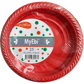 Resim My-ebi Kırmızı Renkli Parti Davet Plastik Tabak - 17 Cm. - 25 Adetlik Paket Kırmızı 