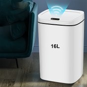Resim 1 adet Akıllı Hareket Sensörlü Çöp Kutusu Kapaklı, 16L Yüksek Kaliteli ABS Plastik, Dikdörtgen Otomatik Çöp Kutusu Yatak Odası, Banyo, Ofis için - Pil ile Çalışır (2 AA Dahil Değildir) 