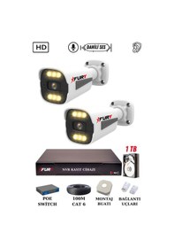 Resim Fury 2 Kameralı Ip Güvenlik Kamerası Seti Sesli 4mp Gece Renkli Su Geçirmez 1506s 1tb 