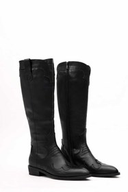 Resim Mariolucci Fermuarlı Siyah Hakiki Deri Kadın Western Uzun Çizme 