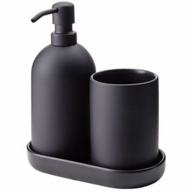 Resim 3 Parça Banyo Seti, Siyah Renk Meridyendukkan Stoneware Sabunluk Seti 