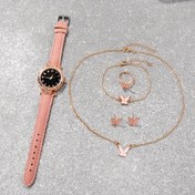 Resim Kadınlar için 6 Parça Pembe Kuvars Saat Seti - Şık Dijital Yuvarlak Kadran Tasarımı, Yumuşak ve Rahat PU Kayış, Çinko Alaşımlı Kasa, Elektronik Mekanizma, Moda Kelebek Bilezik, Kolye, Yüzük Seti, Okula Dönüş Sezonu, Ramazan, Ona Doğum Günü Hediyesi 