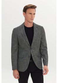 Resim AC&Co / Altınyıldız Classics Erkek Sıyah Beyaz Slim Fit Dar Kesim Kırlangıç Yaka Desenli Blazer Ceket Sıyah Beyaz 