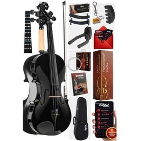 Resim Midex HGA44BK-PAK Full Siyah Set Keman 4/4 (Yastık Tuner Susturucu Yedek Tel Reçine Çanta Yay) 