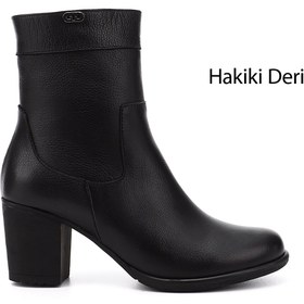 Resim GÖNDERİ(R) Kadın / Kız Siyah Floter Fermuarlı Kalın Topuklu Hakiki Deri Bot 