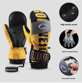 Resim 1 Çift Kış Kayak Eldiveni Su Geçirmez Rüzgar Geçirmez Sıcak Dokunmatik Ekran Eldivenleri - Mavi+turuncu / L Mavi - Turuncu 