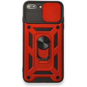 Resim iPhone 7 Plus Kılıf Kamera Korumalı Yüzüklü Tank Pars Silikon Kırmızı 