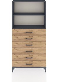 Resim Arges Dolap 2 Raflı 6 Çekmeceli 88x30x182 Antrasit-çam Antrasit 