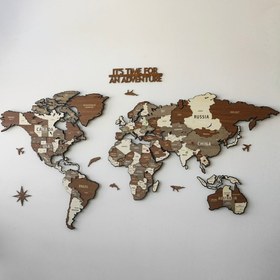 Resim 3D Ahşap Dünya Haritası - Dekoratif Metal & Ahşap Duvar Dekoru (Karma) - 110x64 cm / Karışık 
