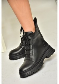 Resim Fox Shoes T555102903 Siyah Hakiki Deri Alçak Topuklu Kadın Bot Siyah 