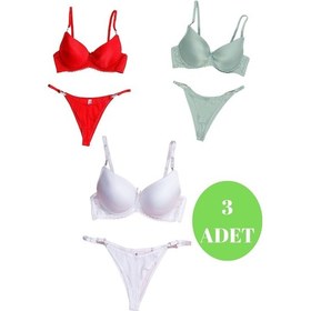 Resim Tılsım Lingerie Murays Kadın 3 Lü Damla Taş Mikro Sütyen Takım Yeşil/beyaz/kırmızı 