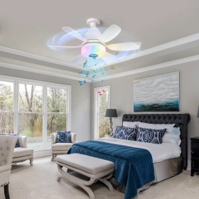 Resim Bluetooth Müzikli Akıllı Rgb Renkli LED Işık Sessiz Motor Gece Modlu 6 Kanat Tavan Vantilatörü 
