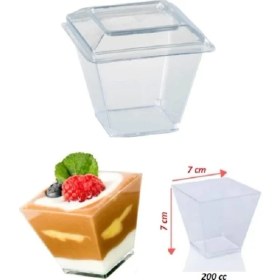 Resim Showparty Kristal Prizma Kübik Kase Tatlı Kabı Kasesi Kapaklı 200CC 10 Adet 